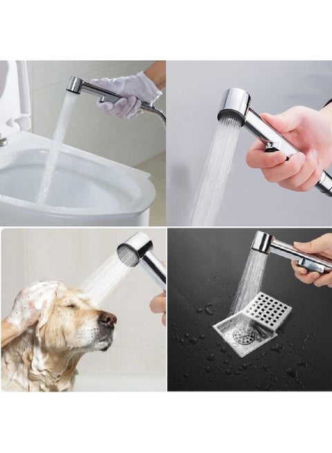Silver Handheld Bidet Sprayer for Toilet, Soft Pressure Jet with Wall Mount, Hygiene & Wash Use